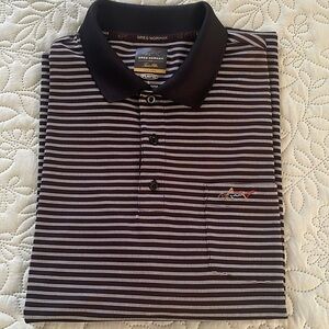 Greg Norman Tasso Elba Five Iron Play Dry  Black White Striped  Golf Polo Size L